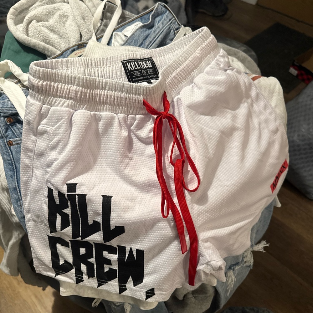 Kill Crew White Shorts with red accents